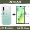 Oppo A31 Full Black 9D|10D|11D|21D|6D|5D| Tempered Glass Edge to Edge Full Glue Screen Protector + Back Jelly Protector Clear Soft Film Protector Hydrogel Film Protector For Oppo A31. 