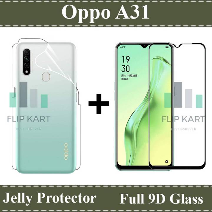 Oppo A31 Full Black 9D|10D|11D|21D|6D|5D| Tempered Glass Edge to Edge Full Glue Screen Protector + Back Jelly Protector Clear Soft Film Protector Hydrogel Film Protector For Oppo A31
