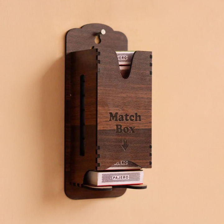 Kitchen Decoration Match Box Holder Wall Mounted Wooden Storage Box with 3 Compartments