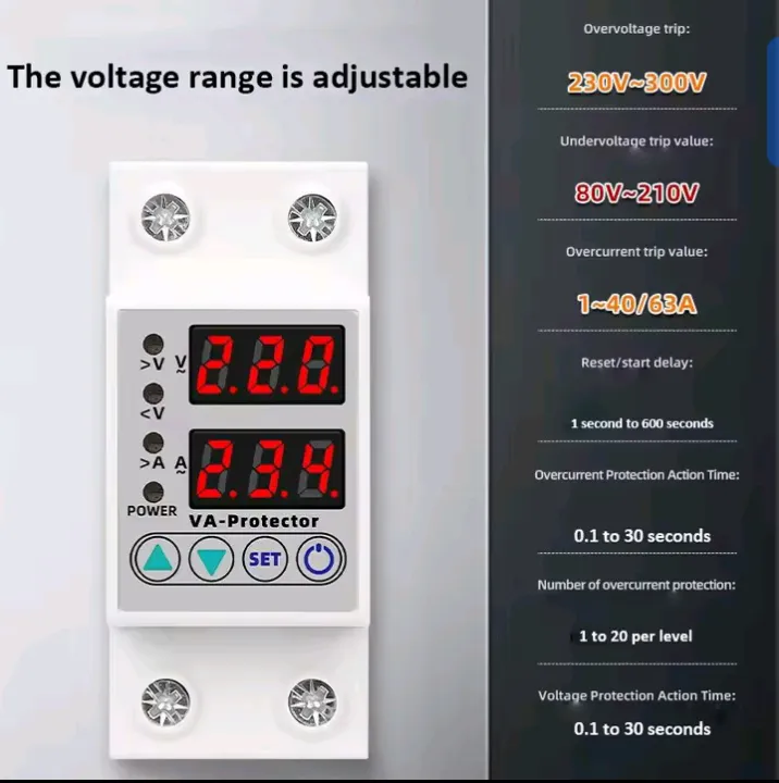 63A%20230V%20Din%20Rail%20Adjustable%20Over%20Voltage%20And%20Under%20Voltage%20Protective%20Device%20Protector%20Relay%20Over%20Current%20Protection%20Limit%20-%20Image%203