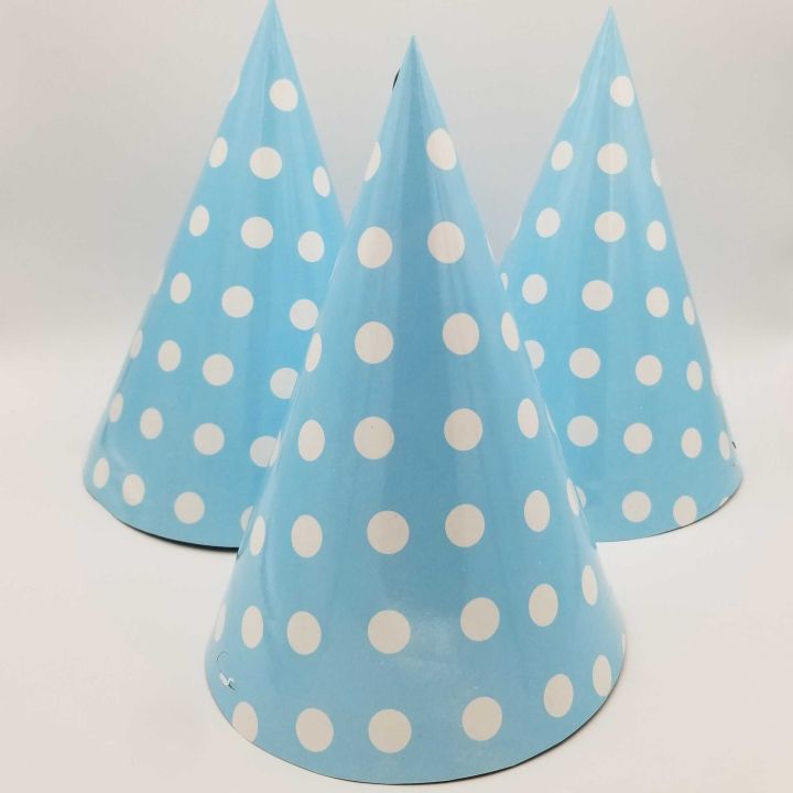 LIGHT BLUE POLKA DOT PARTY CAPS - PACK OF 10 CAPS - LIGHT BLUE POLKA DOT CAPS