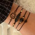 4PCs Gothic Black Feather Bracelets Set. 