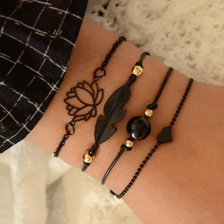 4PCs%20Gothic%20Black%20Feather%20Bracelets%20Set%20-%20Image%202