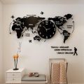 World Map Wall Clock Large Modern Design 3D Stickers Hanging Clock for Living Room Bedroom Sofa Backdrop Tv Wall Background. 