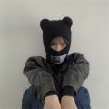 Cute Full Face Cover Ski Mask Hat with Bear Ear Balaclava Knitted Hats Windproof Skullies Beanies Bonnet Winter Warm Uni Caps. 