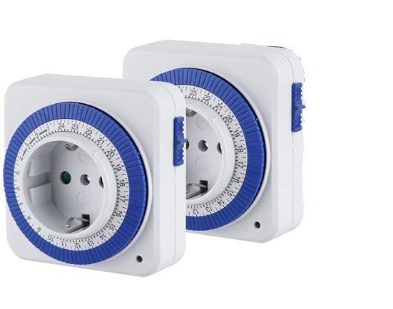 Mechanical Timer Socket 24 Hours Analogue Timer with 96 Segments (15 Minutes), for Lamps, Coffee Machines, 16 A/3500 W, CE , Pack of 2  A R1295 SOCCKET