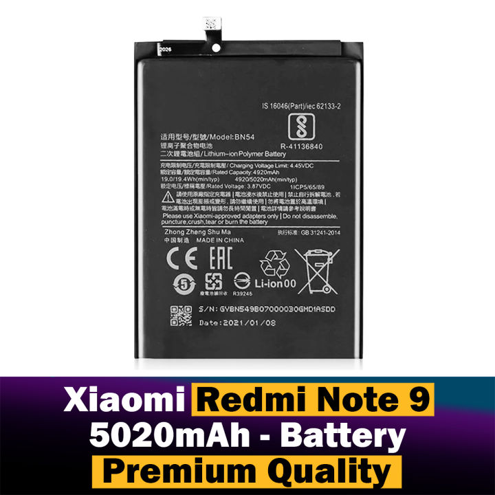 Xiaomi Redmi Note 9 Battery BN54 Replacement Premium Quality 5020mah Battery For Xiaomi Redmi Note 9