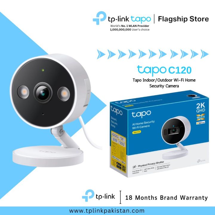 TP-Link Wi-Fi Camera Tapo C120 Tapo Indoor/Outdoor Wi-Fi Home Security Camera - 18 Months Brand Warranty