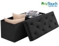 Foldable Black Velvet Ottoman Storage Benches Folding Stool Soft Cushion Footrest Toy Storage Box Seat for Living Room Poof Foot Stool,38x76cm. 