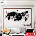 Dotz World Map Wall Clock Wooden Wall Clock Large Modern Design 3D Stickers Hanging Clock Decorative Watch Home Wall Clocks Room Decoration Items. 