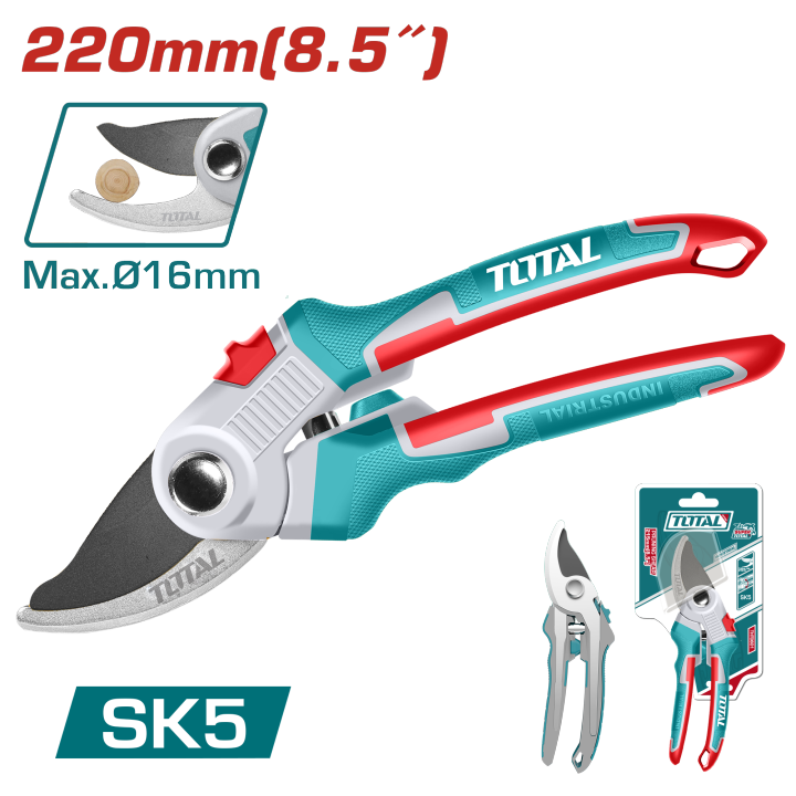 TOTAL 220mm High-Quality Garden Prunin Shear with PP Handle Coverd TPR Grip THT0601