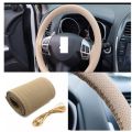 Genuine Pu Leather Center Breathable Hand Sewing Car Steering wheel Cover Color Beige. 