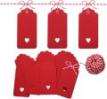 Red and Brown Gift Tags Heart with String Kraft Paper Card , 100pcs 9.5x4.5cm Luggage Tag Labels Craft Price Tags with FREE 30 Meter Soft Twine Jute DIY. 
