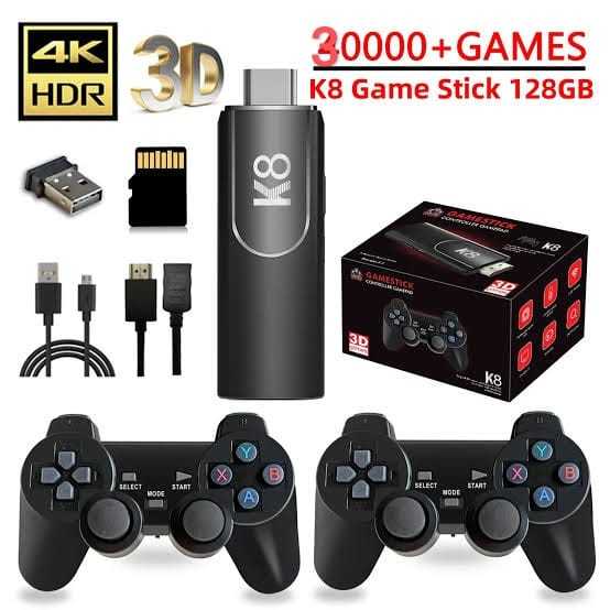 k8 Gaming Console, k8 Hdmi game stick Plug and Play Video Game Stick Built in 64gb 30,000 plus Games, 40 plus Classic Emulators, 4K High Definition HDMI Output for TV with Dual 2.4G Wireless Controllers
