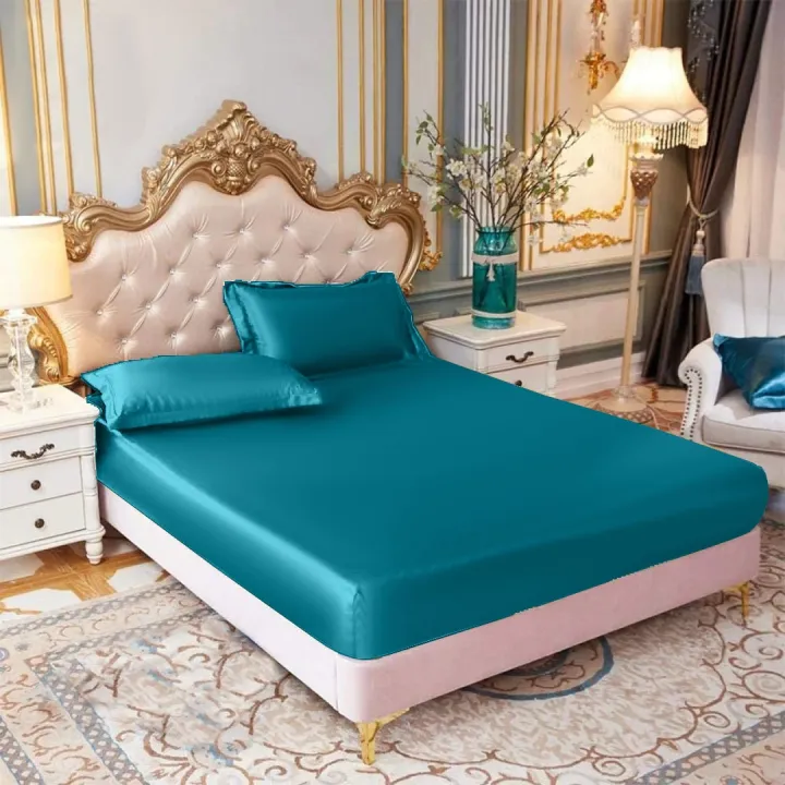 Silk%20Fitted%20Bedsheet%20Plain%20King%20Size,%203%20Piece%20Printed%20Fancy%20Silk%20Fitted%20Bed%20Sheet%20King%20Size%20with%202%20Silk%20Pillow%20Covers,%20Silk%20Bed%20Sheet%20King%20Size%20Fancy%20has%20Soft%20and%20Elegant%20Feel%20-%20Image%202