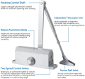 Automatic Door Closer: Residential Grade, Small Size, Hydraulic Operation, Aluminum Alloy Construction. 