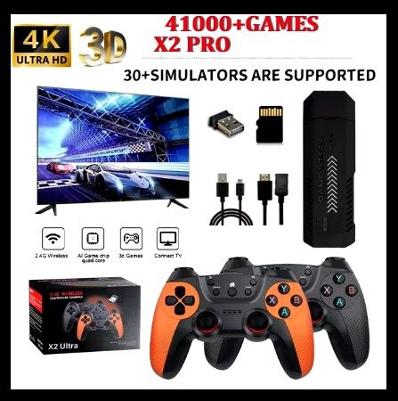 ORIGINAL M8 / M22 / X6 / X2 PRO / M15 / X2 Plus Wireless Retro Game Console  | Plug and Play Video Game Stick | Built in 20000+ Games | 9 Classic Emulators | 4K High Definition HDMI Output for TV with Dual 2.4G Wireless Controllers (64 GB Memory Card)