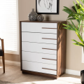 Horizontal Chester with Two-Tone White and Walnut Finish - 5-Drawer Wood Chest for Versatile Storage Solutions. 