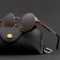 【BestGO】Vintage Men Sunglasses Steampunk Shades For Men Women Metal Round Punk Sun Glasses Spring Hinge UV400 For Outdoor. 