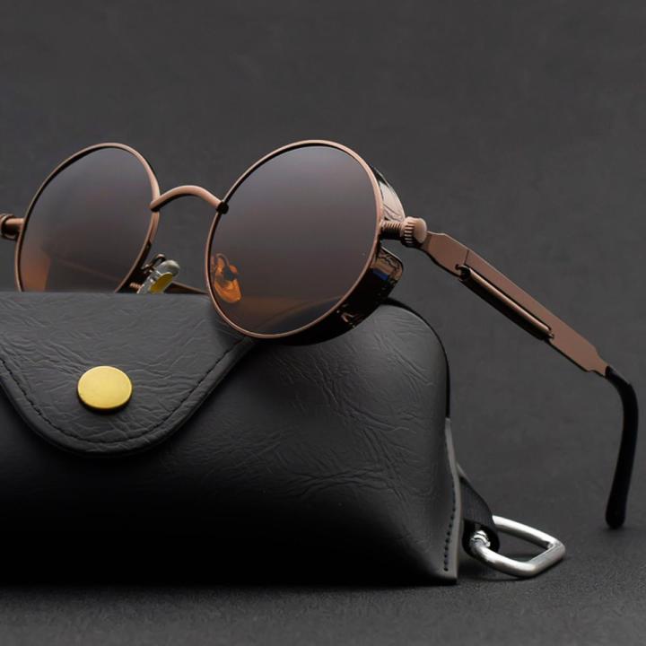 【BestGO】Vintage Men Sunglasses Steampunk Shades For Men Women Metal Round Punk Sun Glasses Spring Hinge UV400 For Outdoor