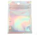 5 Pcs Resealable Holographic Bags, Smell Proof Mylar Pouch with Clear Window for Food Storage Party Favor Business Flat Zipper Closure Bag (Holographic Color, 2.75 x 4 Inch). 