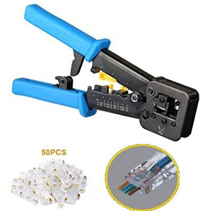 EZ RJ45 Crimp Tool Pass Through Cat5 Cat5e Cat6 Crimping Tool (Combo Pack)
