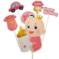 Baby Girl Theme Cake Toppers - Cake Toppers - Pink Colors - Girls Theme - Pack Of 6 Cake Toppers. 