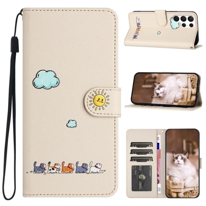 HOCE Fashion Kawaii Cat Wallet Phone Case for Samsung Galaxy S24 FE S25 S23 Ultra S22 Plus S21 FE S20 A20E A12 A52 Cases Leather Flip Cartoon Protective Cover