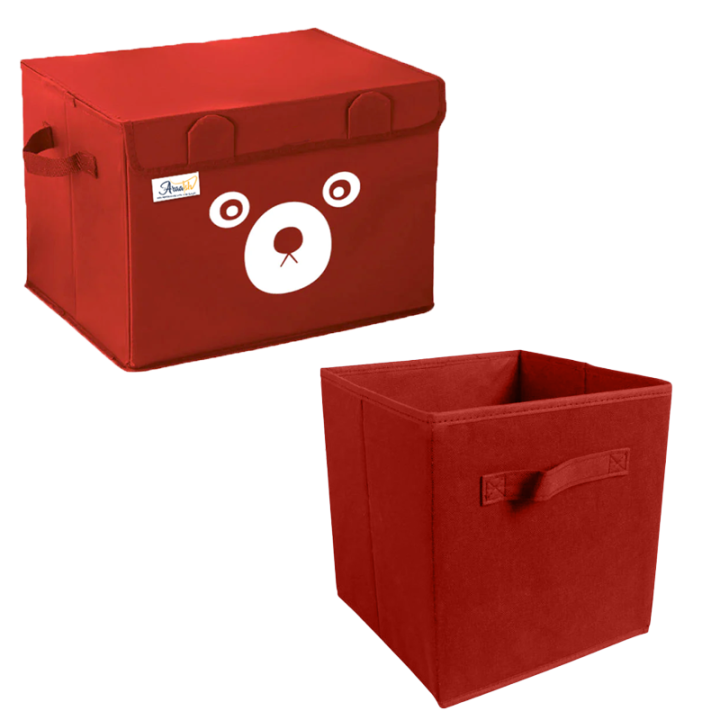 Pack of 2 - Foldable Kids Toy Storage Basket Bin Set 1 Pc Panda Cartoon Basket and 1 Pc Cube basket