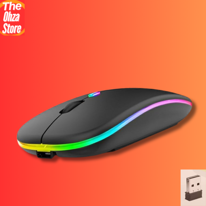 RGB Wireless Mouse - Slim & Silent 7 Colour LED Lights - Dual Mode 2.4G & Bluetooth Rechargable Portable Optical Office Mouse With USB Receiver - 3 Adjustable DPI Levels for Notebook, PC, Computer, MacBook
