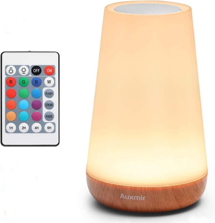 Auxmir Night Light, LED Touch Bedside Table Lamp, Remote Control Dimmable Light with RGB Color Changing, USB Rechargeable, Portable Lamp for Baby, Kids, Bedroom, Living Room, Camping [Energy Class G]