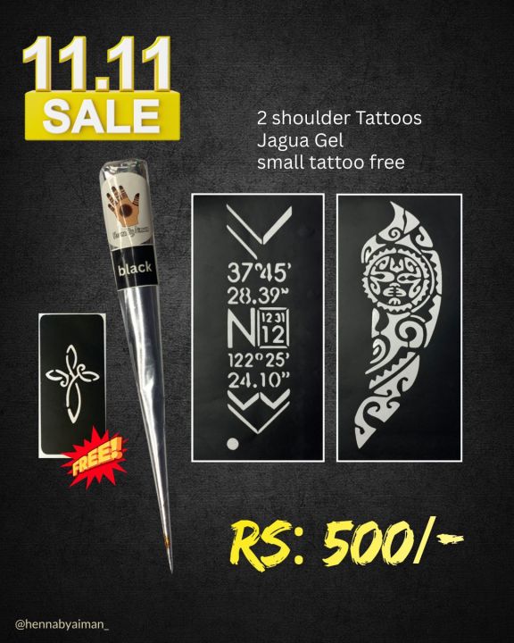 Deal 7 – 3 Shoulder Halal Temporary Tattoos with Black Jagua Gel | 100% ...
