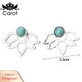 Carat Lotus Flower Earrings Vintage Lotus Flower Stud Earrings with Faux Turquoise Anti-rust Ear Jewelry for Southeast Asian Women Lotus Petal Cutout Earrings. 