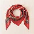 Bright Red Printing Silk Scarf Autumn Style Western Style. 