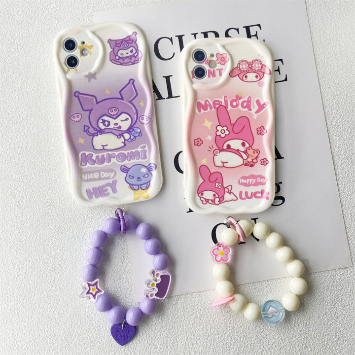 Cute Kuromi Melody Bracket Bracelet Phone Case For Infinix Hot 30i 40i 20 30 12 9 Play 20i Note 30 Smart 8 7 6 Plus 6 HD Tecno Spark GO 2024 20 20C Soft Back Cover Shockproof Full Protection Cartoon Silicone TPU