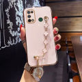 Maitus for Realme 7i/Realme C17 Back Cover with Four Leaf Clover Bracelet Luxury 6D Plating Square Bumper Shiny Bling Soft Silicone Cases Full Protection Mobile Phone Case. 