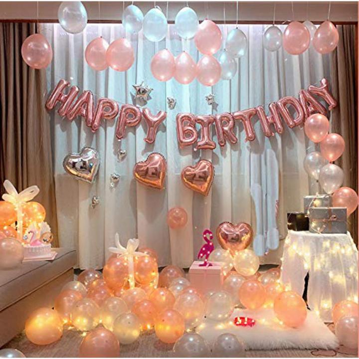 Rose Gold Happy Birthday Decoration Including Birthday Foil + 30 Balloons & 4 x Hearts- Birthday & Party Items -Birthday & Party Decorations -Birthday Themes For Boys and Girls