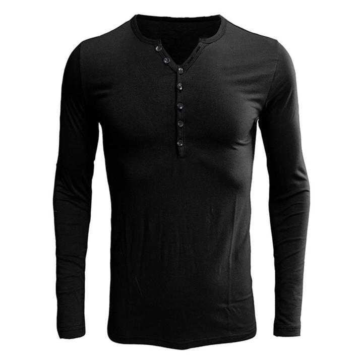 Men T shirt Long Sleeve Pure Color Crew Neck Pullover