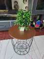 METAL WIRE REMOVABLE WOOD TOP FOLDABLE ROUND COFFEE SIDE TABLE STORAGE BASKET ONE PICE. 