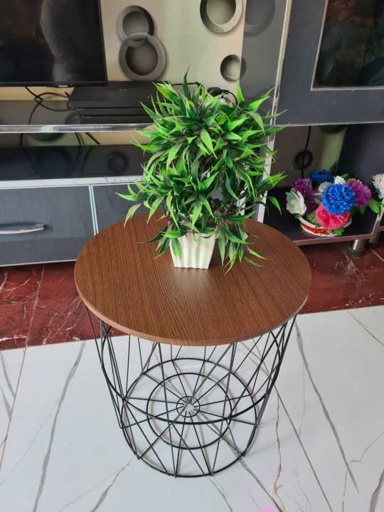 METAL%20WIRE%20REMOVABLE%20WOOD%20TOP%20FOLDABLE%20ROUND%20COFFEE%20SIDE%20TABLE%20STORAGE%20BASKET%20ONE%20PICE%20-%20Image%206