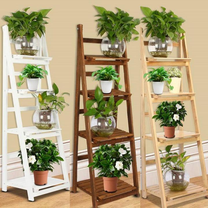 4 Tier Wooden Ladder Folding Book Shelf Stand Plant Flower Display Shelving Rack