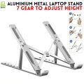 Aluminium Laptop Stand Silver & Black With Detachable Single & Dual Fan Stand For Laptop - 7 Gear To Adjust Height & Anti Slip Rubber Grip - Full Metal Body Adjustable Portable And Foldable Laptop Stand. 