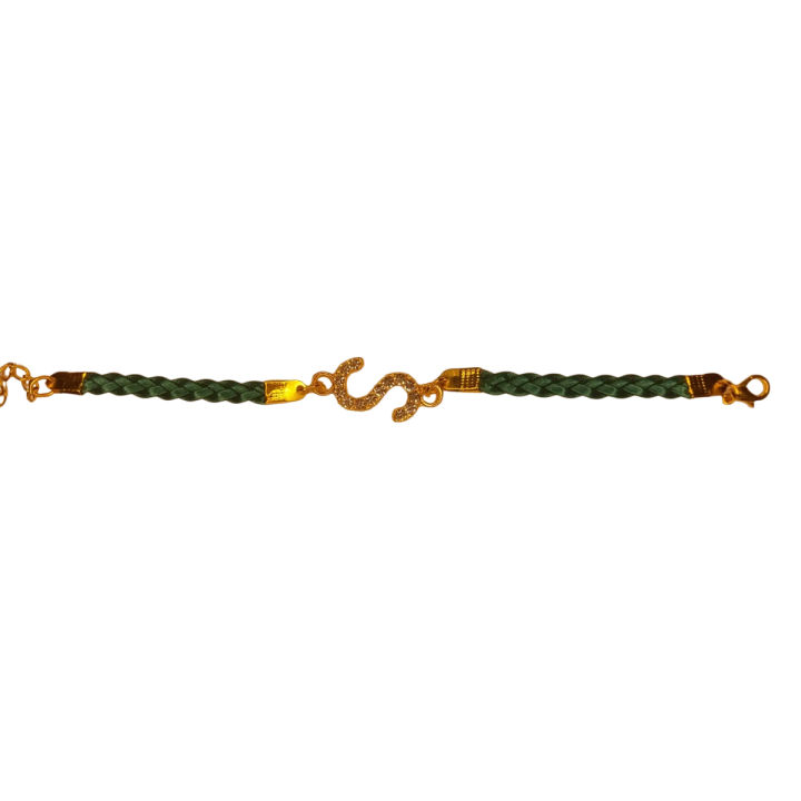 Classy%20Golden%20Zircon%20S%20Alphabet%20Green%20Lather%20Bracelet%20/%20Watch%20For%20Girls%20%5C%20Women%20-%20Image%205