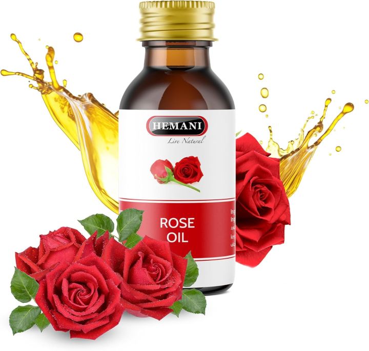 Hemani Rose Oil - 30ml (1 oz) - Edible Food Grade Oil for Internal and External Use - Premium Quality, Cold-Pressed, and Pure - Suitable for Cooking, Baking, Skin Care, Hair Care, and Aromatherapy