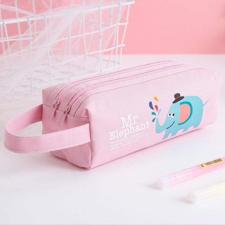 Elephant themed Pink Pencil Case Large Capacity Pencil Pouch 2 Compartments Pencil Bag Gift for Students Boys Girls