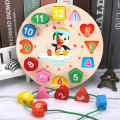 Learning Educational Toy Cartoon Analog Clock Shape Wooden Toy Puzzle Montessori. 