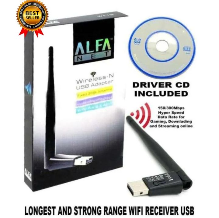 ALFA USB Wireless LAN Card with Antenna - Alfa Net Wifi Wireless-N USB Adapter Antenna Receiver Catcher - Soft AP Utility Super Fast 2.4 GHz 150 / 300 Mbps High Speed IEEE 802.11bgn Internet Dongle Network Card Windows Linux Computer Laptop PC wifi adater