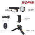 ENRG 5in1 Mobile Phone Vlogging Kit With Tripod Stand 3.5mm Plug And Play Microphone Led Light Adjustable Mobile Holder Wireless Bluetooth Remote  For TikTok  YouTube Videos. 
