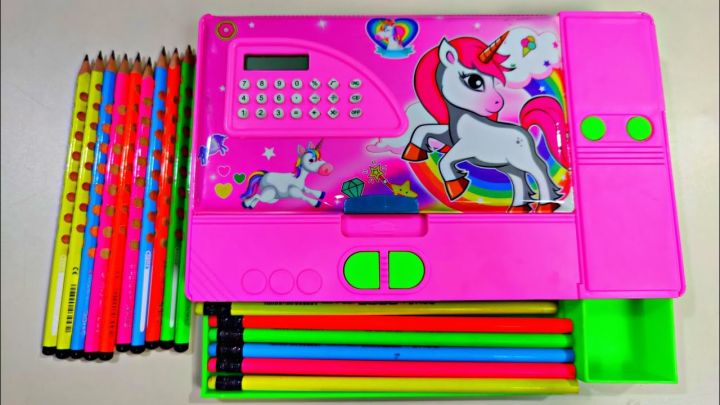 Unicorn Geometry Box Plastic Magnetic Jumbo Pencil Box With Calculator