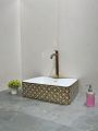 Alkhaleej Rose Gold Ceramic Square Shape Wash Basin | Tabletop Ceramic Bathroom Sink | Wash Basin For Bathroom ( 19"X15"X5". 